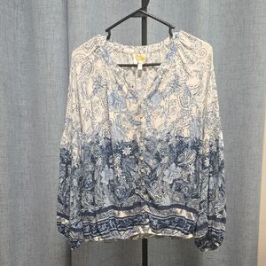Fig and Flower Blue and White Paisley Blouse